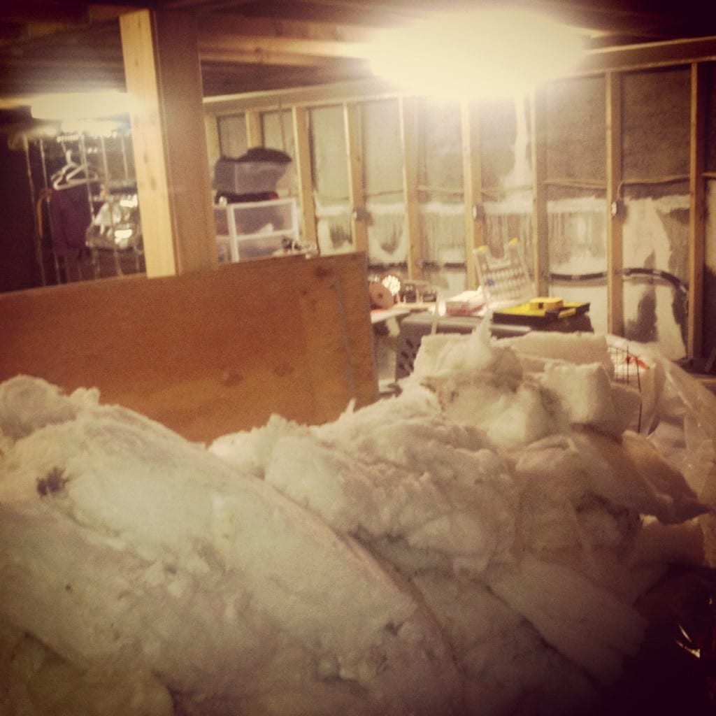 Tearing up the basement after the flood. We had to remove the sheetrock & Insulation. Now we have fans and industrial sized humidifiers going...