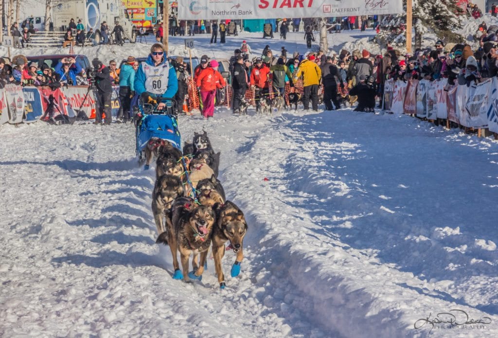 Travis Beals departs the 2018 Iditarod from Willow, Alaska. Photo by Kalani Woodlock Photography