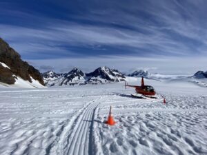 The helipad is often marked with traffic cones and is simply a well groomed area.